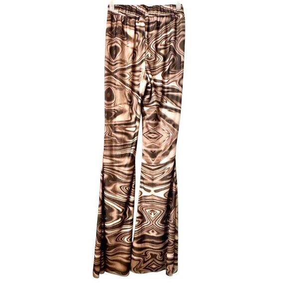Acoa Abstract Wavy Print Pull On Brown Flared Pants Small - Picture 2 of 3